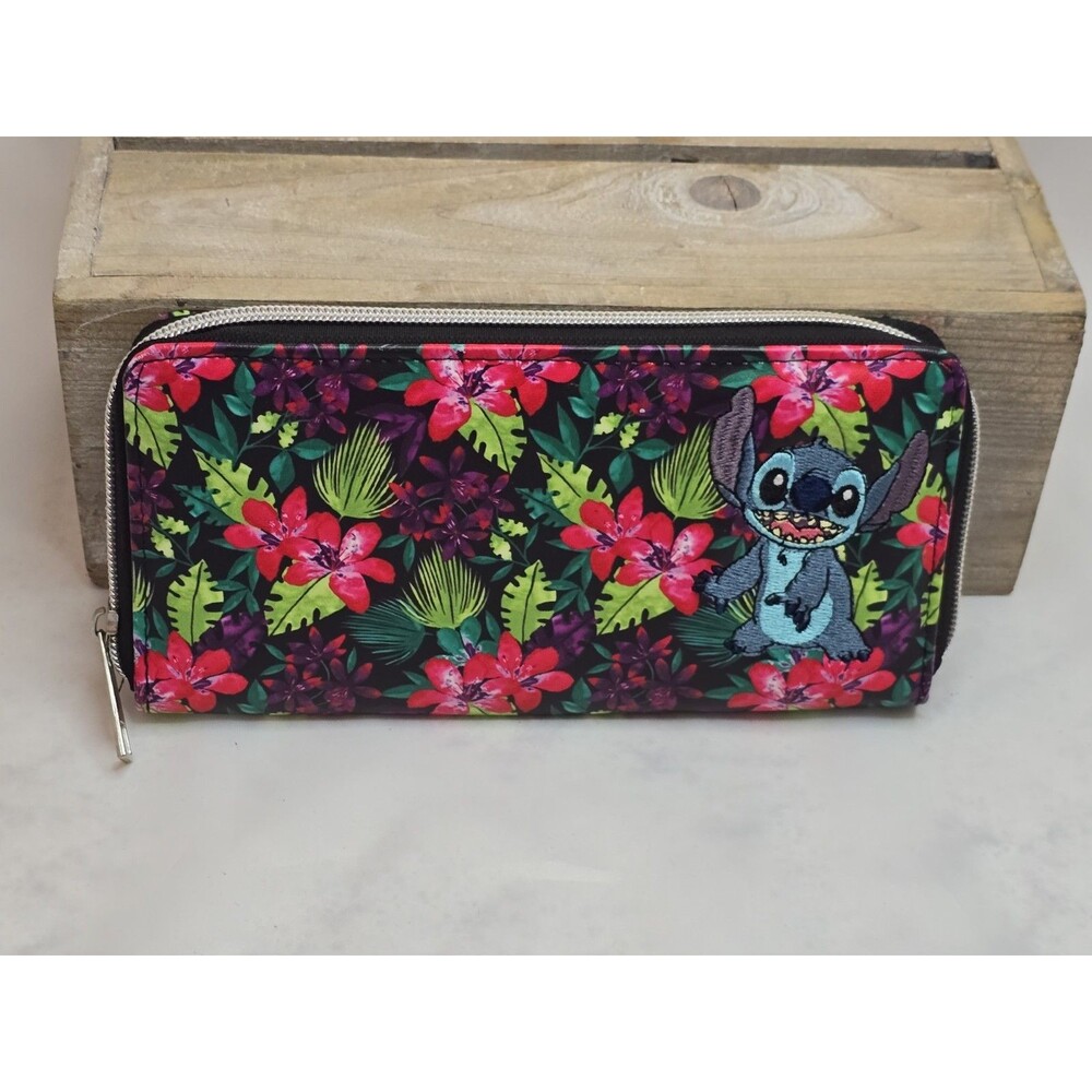 Disney Lilo & Stitch Tropical Floral Zip Around Wallet Embroidered Stitch Island